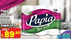 PAPİA BİOCARE 3 KATLI TUVALET KAĞIDI 12'Lİ